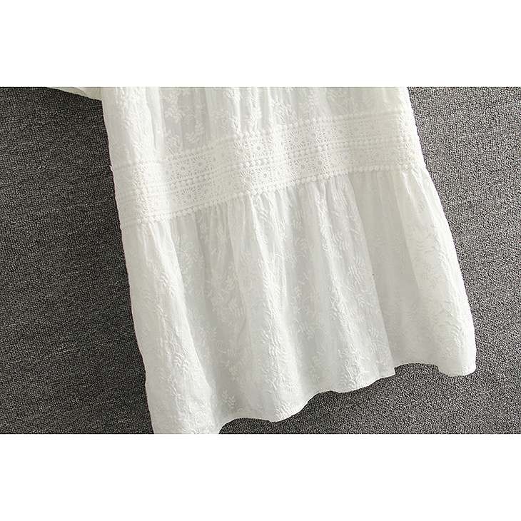 レディース　レース　ステッチ　刺繍　ワンピース　ミニ　スカート　ボトムス　半袖　春物　夏物　服　人気　女性　大人　婦人服　カジュアル　フェミニン　キュート　可愛い　おしゃれ　エレガント　セクシー　ホワイト　白　フリーサイズ　ワンサイズ　送料無料