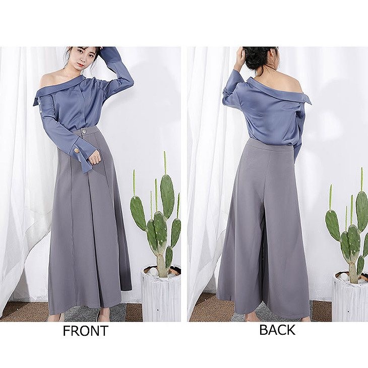 レディース　ワイドレッグパンツ　シフォン　ゆったり　ボトムス　春物　夏物　服　人気　女性　大人　婦人服　カジュアル　フェミニン　キュート　可愛い　おしゃれ　エレガント　セクシー　ブラウン　ブラック　グレー　S　M　サイズ　送料無料