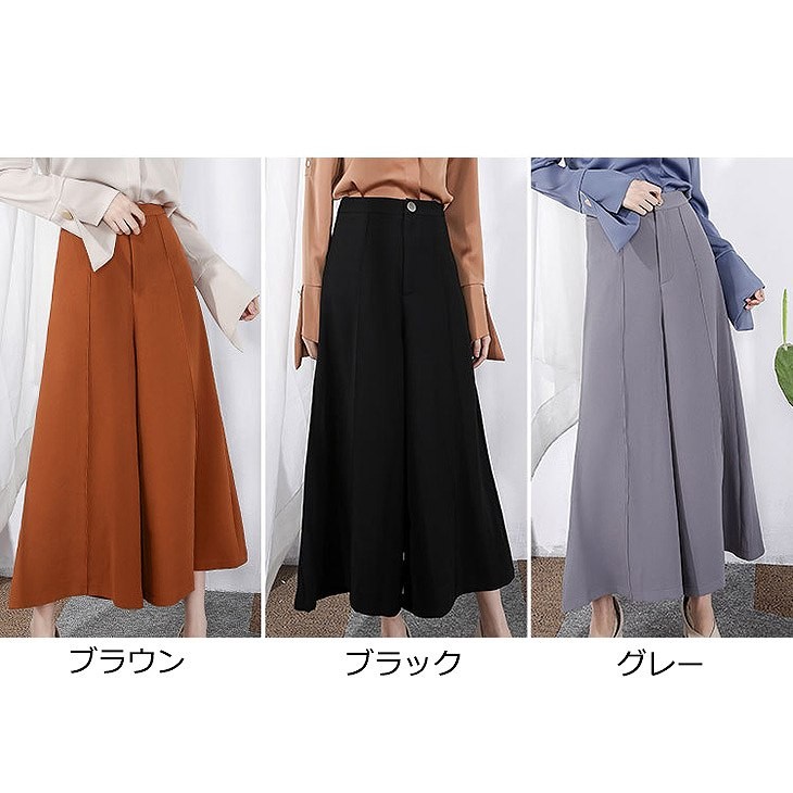 レディース　ワイドレッグパンツ　シフォン　ゆったり　ボトムス　春物　夏物　服　人気　女性　大人　婦人服　カジュアル　フェミニン　キュート　可愛い　おしゃれ　エレガント　セクシー　ブラウン　ブラック　グレー　S　M　サイズ　送料無料