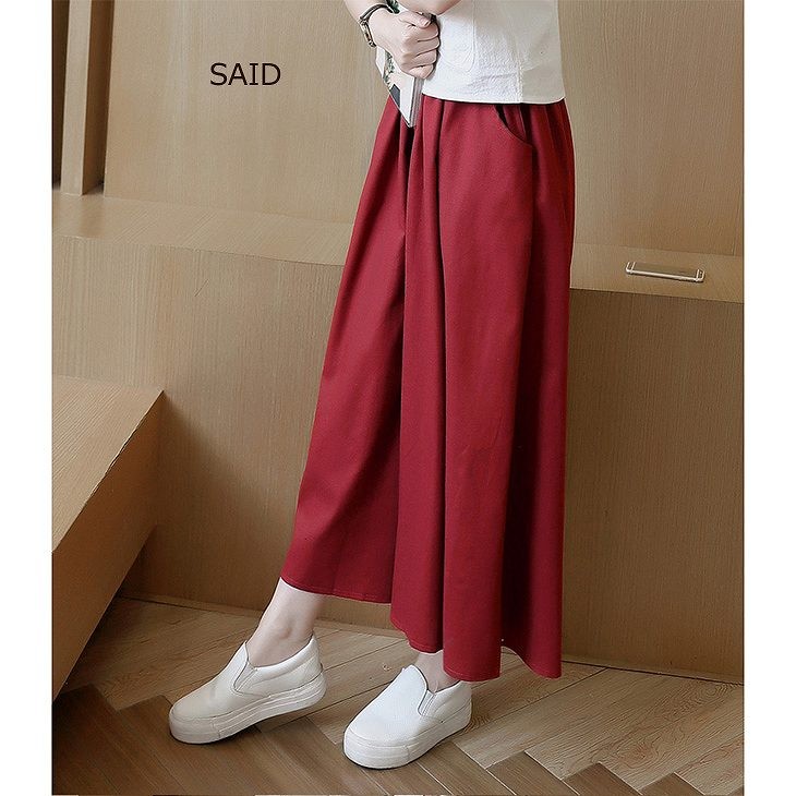 レディース　リネン　ワイドレッグパンツ　ボトムス　春物　夏物　服　人気　女性　大人　婦人服　カジュアル　フェミニン　キュート　可愛い　おしゃれ　エレガント　セクシー　ホワイト　レッド　ブルー　フリーサイズ　ワンサイズ　送料無料