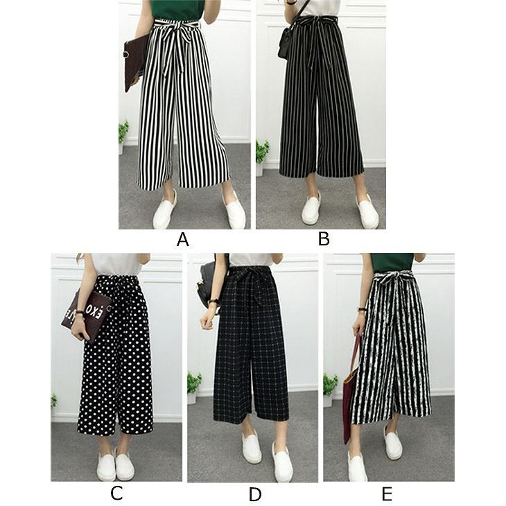 レディース　ワイドレッグパンツ　ストライプ　ドット　クロップド　半端丈　七分丈　ボトムス　春物　夏物　服　人気　女性　大人　婦人服　カジュアル　フェミニン　キュート　可愛い　おしゃれ　エレガント　セクシー　ブラック　M　L　サイズ　送料無料