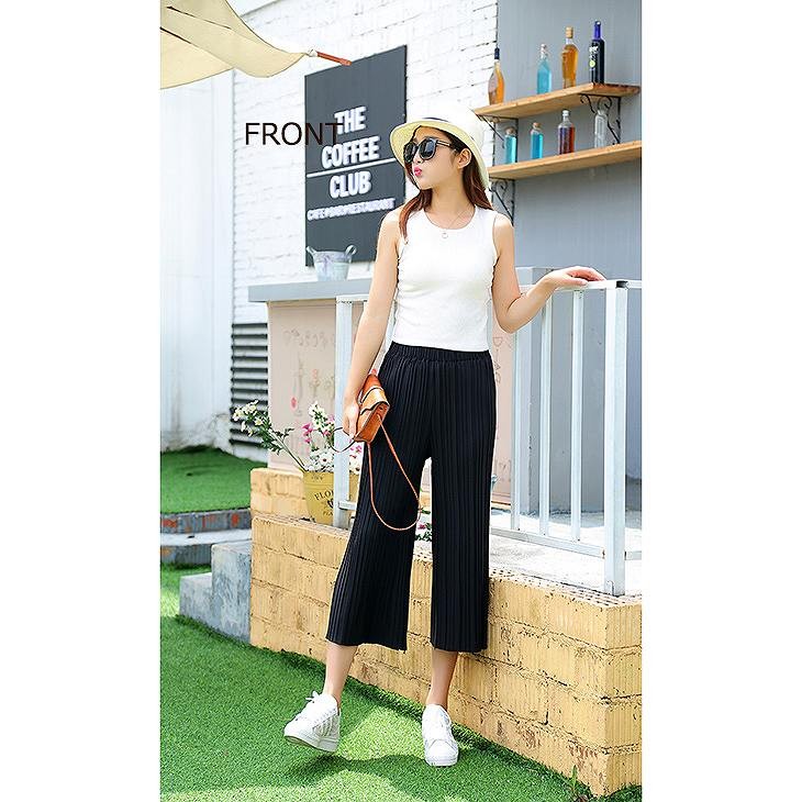レディース　ハイウエスト　プリーツ　ワイドレッグパンツ　クロップド　半端丈　七分丈　ボトムス　春物　夏物　服　人気　女性　大人　婦人服　カジュアル　フェミニン　可愛い　おしゃれ　エレガント　セクシー　ブラック　ピンク　フリーサイズ　ワンサイズ　送料無料