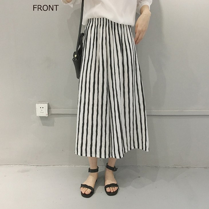 レディース　ボトムス　ガウチョパンツ　ワイドパンツ　スカーチョ　ストライプ　春夏　フリーサイズ　大人カジュアル　シンプル　オフィス　OL　デイリー　お出かけ　デート　ホワイト　送料無料