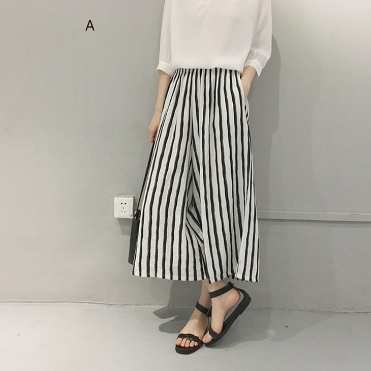 レディース　ボトムス　ガウチョパンツ　ワイドパンツ　スカーチョ　ストライプ　春夏　フリーサイズ　大人カジュアル　シンプル　オフィス　OL　デイリー　お出かけ　デート　ホワイト　送料無料