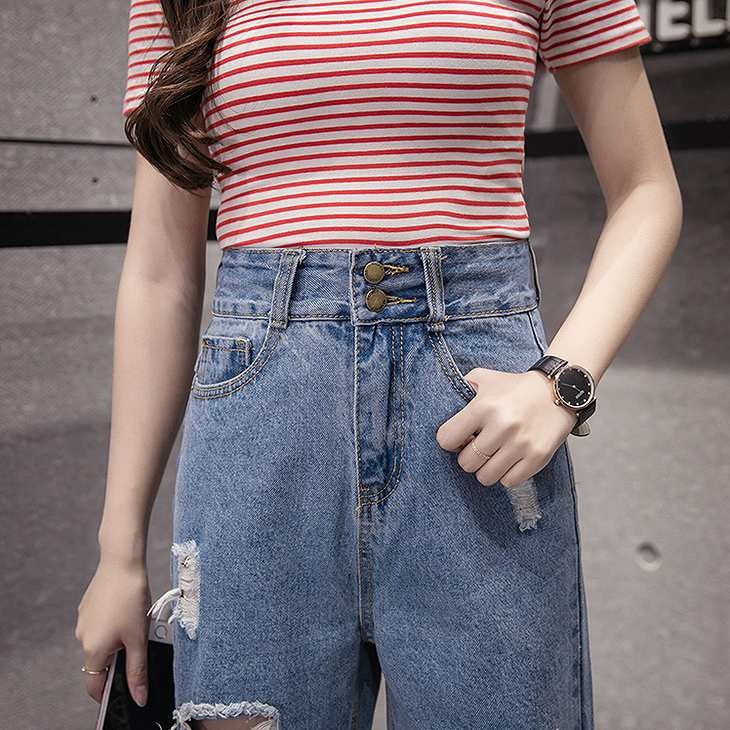 レディース　ボトムス　デニムパンツ　ジーンズ　ストレート　リップドデニム　ロールアップ　7分丈　無地　春夏　大きいサイズ　大人カジュアル　シンプル　デイリー　お出かけ　デート　ブルー　送料無料