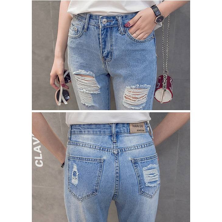 レディース　ボトムス　デニムパンツ　ジーンズ　ストレート　リップドデニム　カットオフ　9分丈　無地　春夏　大きいサイズ　大人カジュアル　シンプル　デイリー　お出かけ　デート　ブルー　送料無料