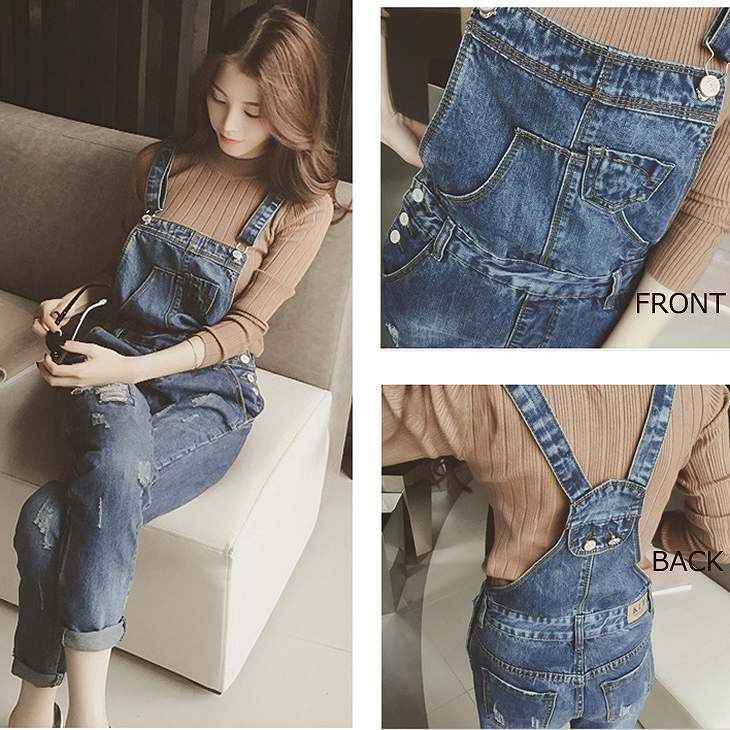 レディース　ボトムス　デニム　オーバーオール　サロペット　ダメージ　無地　大人カジュアル　大きいサイズ　シンプル　デイリー　ラフスタイル　お出かけ　デート　ブルー　送料無料
