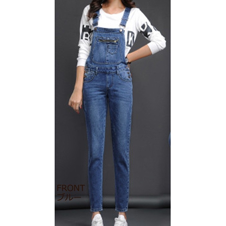 レディース　ボトムス　デニム　オーバーオール　サロペット　無地　大人カジュアル　大きいサイズ　シンプル　デイリー　ラフスタイル　お出かけ　デート　ブルー　送料無料