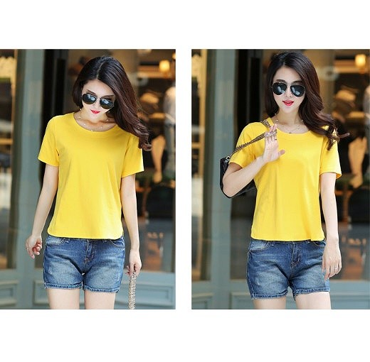 レディース　トップス　ショート　カットソー　Tシャツ　ラウンドネック　半袖　無地　シンプル　カジュアル　定番　大きいサイズ　スポーツ　ヨガ　ダンス　ラフスタイル　ルームウェア　デイリー　イエロー　ブルー　グレー　ブラック　送料無料