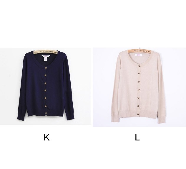 レディース　カーディガン　長袖　ラウンドネック　ソリッドカラー　シンプル　おしゃれ　すっきり　エレガント　カジュアル　お出かけ　デート　デイリー　普段着　全１２色　送料無料