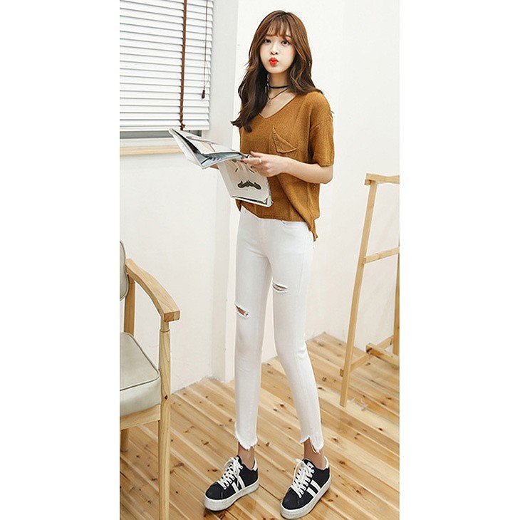 レディース　ボトムス　デニムパンツ　ジーンズ　スリム　スキニー　リップドデニム　カットオフ　無地　春夏　大きいサイズ　大人カジュアル　シンプル　デイリー　お出かけ　デート　ホワイト　ブラック　グレー　ブルー　送料無料