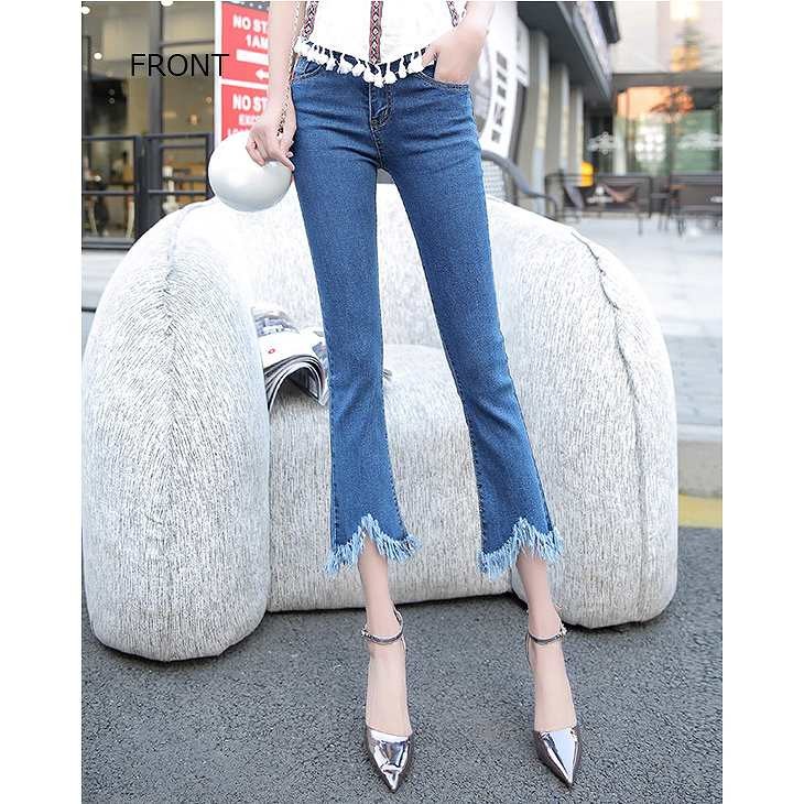 レディース　ボトムス　デニムパンツ　ジーンズ　スリム　スキニー　カットオフデニム　8分丈　無地　大人カジュアル　シンプル　デイリー　お出かけ　デート　ブラック　ブルー　送料無料