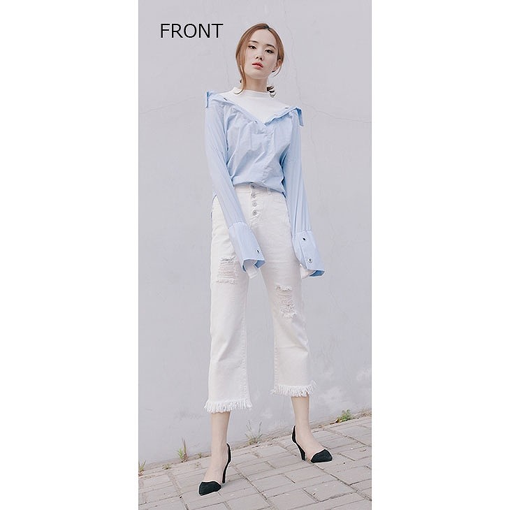 レディース　トップス　シャツ　爽やか　カジュアル　パコダスリーブ　オフィス　シンプル　春　Vネック　長袖　デイリー　ブルー　フリーサイズ　送料無料