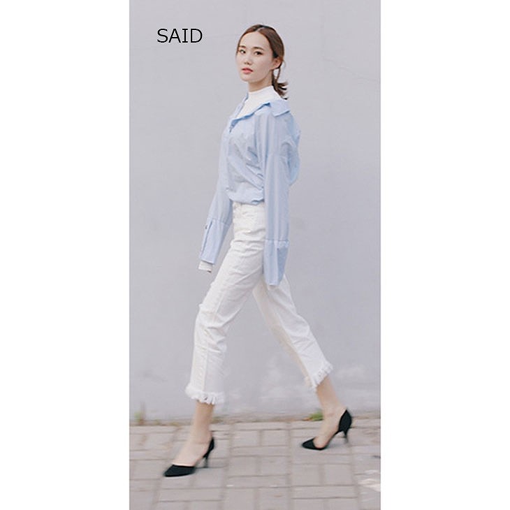 レディース　トップス　シャツ　爽やか　カジュアル　パコダスリーブ　オフィス　シンプル　春　Vネック　長袖　デイリー　ブルー　フリーサイズ　送料無料