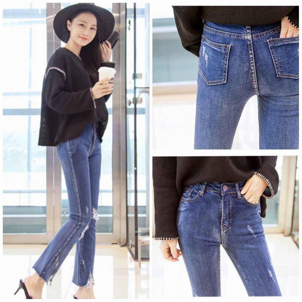 レディース　切りっぱなし　デニム　ジーンズ　ダメージ　クラッシュ　ボトムス　人気　春物　夏物　女性　大人　カジュアル　キュート　可愛い　フェミニン　おしゃれ　エレガント　セクシー　ファッション　ブルー　S　M　L　XL　サイズ　送料無料