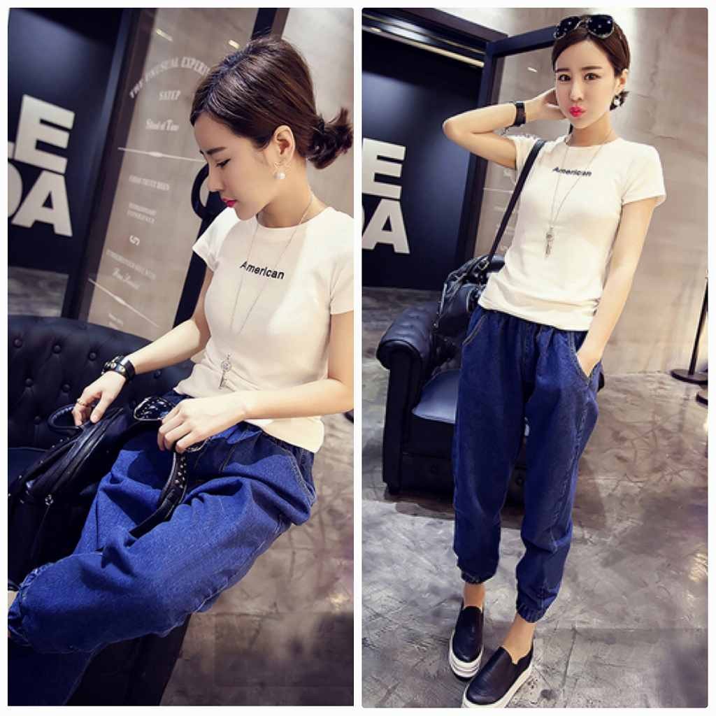 レディース　大きいサイズ　ジョガーパンツ　デニム　ジーンズ　ゆったり　ボトムス　人気　春物　夏物　女性　大人　カジュアル　キュート　可愛い　フェミニン　おしゃれ　エレガント　セクシー　ファッション　ブルー　S　M　L　XL　XXL　送料無料