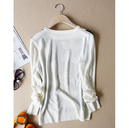 レディース ウール混セーター 長袖 ラウンドネック すっきり シンプル おしゃれ エレガント カジュアル お出かけ デート デイリー 普段着 ホワイト ブラック 送料無料