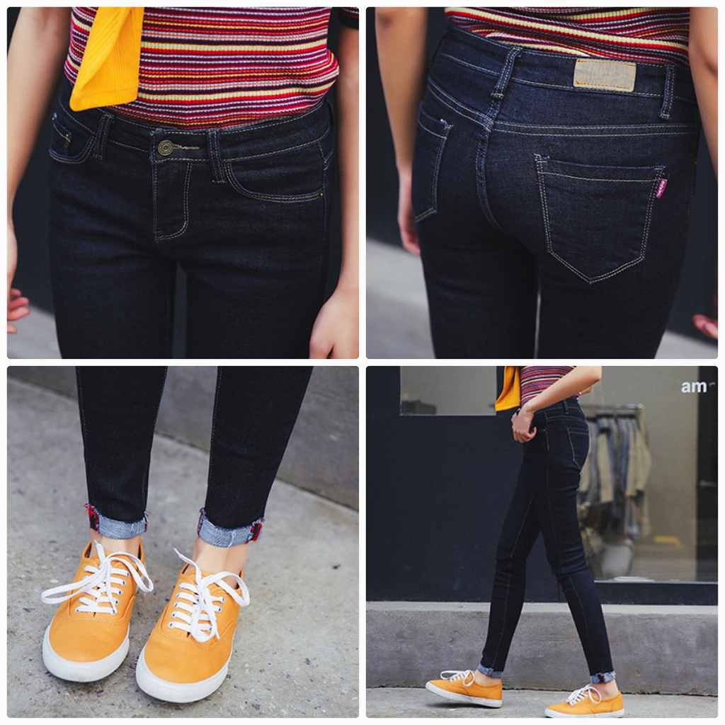 レディース　スキニー　デニム　ジーンズ　パンツ　ボトムス　スリム　テーパード　人気　春物　夏物　女性　大人　カジュアル　キュート　可愛い　フェミニン　おしゃれ　ファッション　ブラック　ブルー　S　M　L　XL　サイズ　送料無料