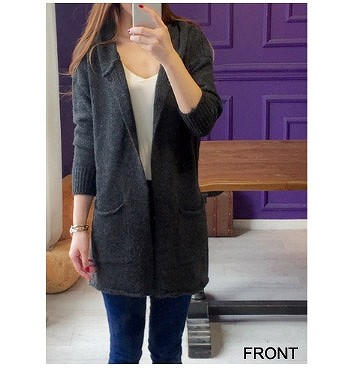 レディース ウール混カーディガン 長袖 フード付き ゆったり シンプル おしゃれ エレガント カジュアル お出かけ デート デイリー 普段着 ブラック 送料無料