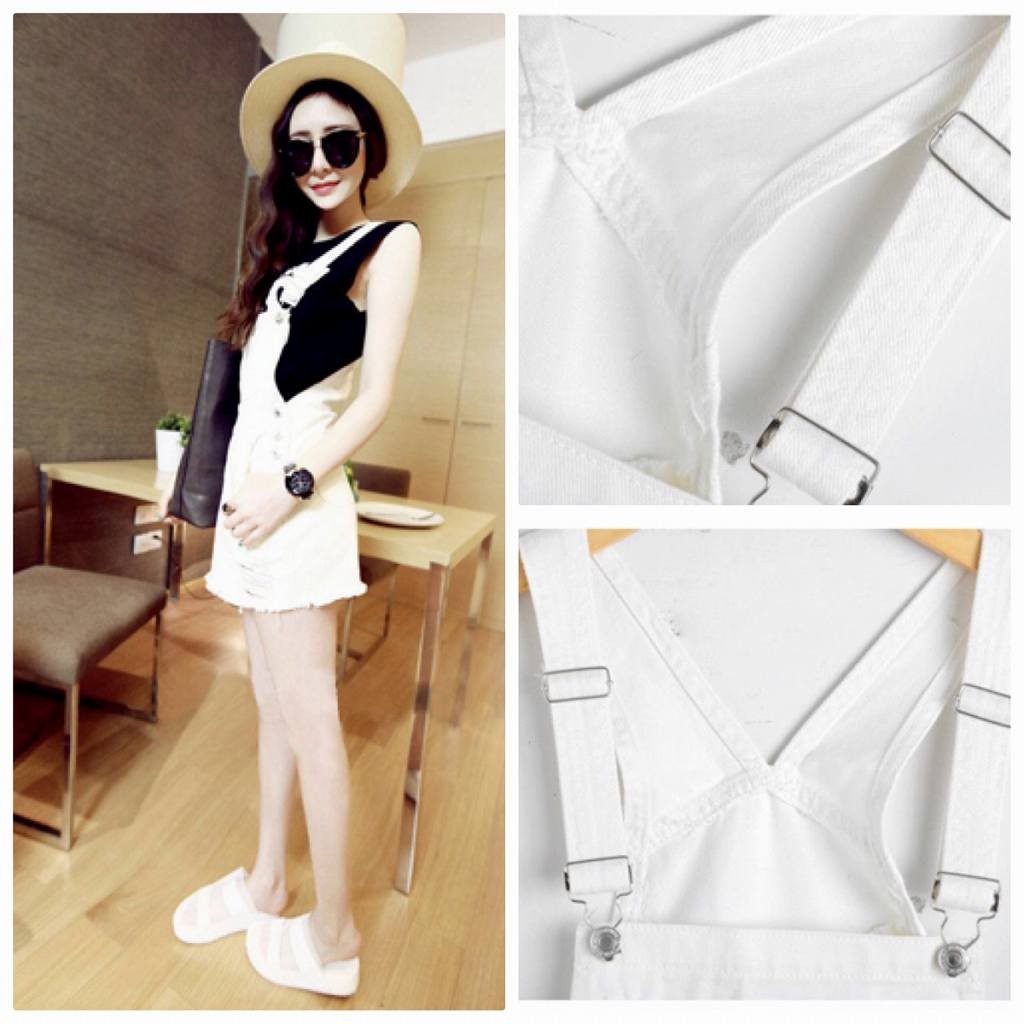 レディース　ダメージ　クラッシュ　サロペット　切りっぱなし　ジャンパースカート　デニム　ジーンズ　ジーパン　ミニスカート　ボトムス　人気　春物　夏物　女性　大人　カジュアル　おしゃれ　ファッション　ホワイト　白　S　M　L　XL　サイズ　送料無料