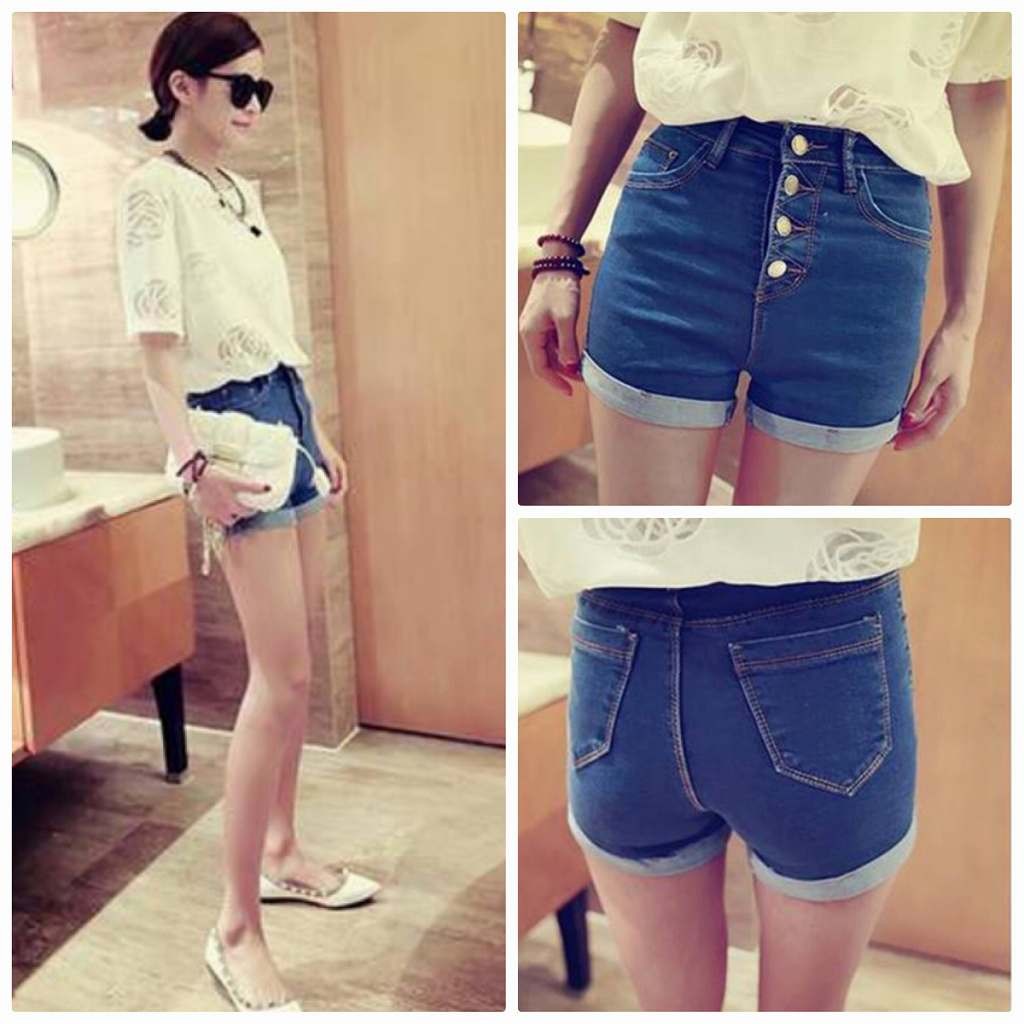 レディース　シングルブレスト　ショートパンツ　ストレッチ　デニム　ジーンズ　ジーパン　パンツ　短パン　ボトムス　人気　春物　夏物　女性　大人　カジュアル　おしゃれ　ファッション　ブルー　ブラック　S　M　L　XL　サイズ　送料無料