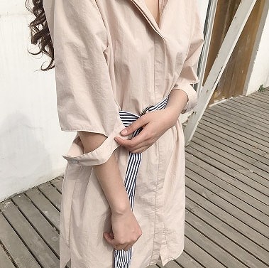 レディース　ワンピース　シャツ　5分袖　膝上　ストライプ　ベルト付　春　夏　カジュアル　フェミニン　キュート　可愛い　おしゃれ　セクシー　普段着　通勤　無地　ベージュ　ホワイト　送料無料