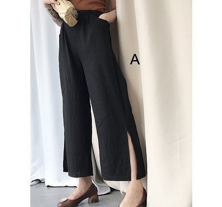 レディース　ボトムス　ワイドパンツ　ガウチョパンツ　無地　スリット　ポケット付　カジュアル　フェミニン　シンプル　通勤　OL　普段着　お出かけ　デート　ブラック　ブラウン　送料無料