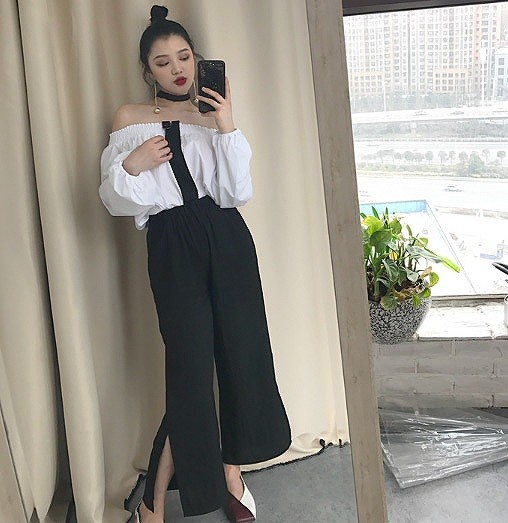 レディース　ボトムス　ワイドパンツ　ガウチョパンツ　無地　スリット　ポケット付　カジュアル　フェミニン　シンプル　通勤　OL　普段着　お出かけ　デート　ブラック　ブラウン　送料無料