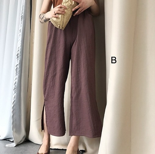 レディース　ボトムス　ワイドパンツ　ガウチョパンツ　無地　スリット　ポケット付　カジュアル　フェミニン　シンプル　通勤　OL　普段着　お出かけ　デート　ブラック　ブラウン　送料無料