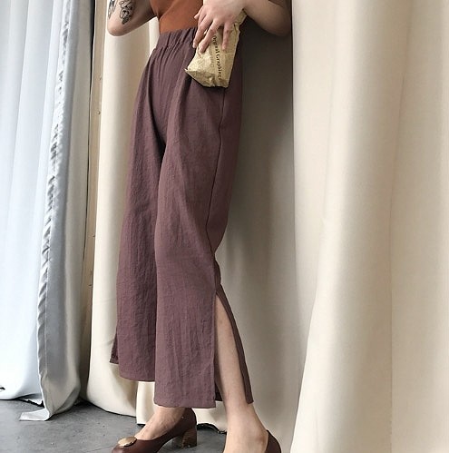 レディース　ボトムス　ワイドパンツ　ガウチョパンツ　無地　スリット　ポケット付　カジュアル　フェミニン　シンプル　通勤　OL　普段着　お出かけ　デート　ブラック　ブラウン　送料無料