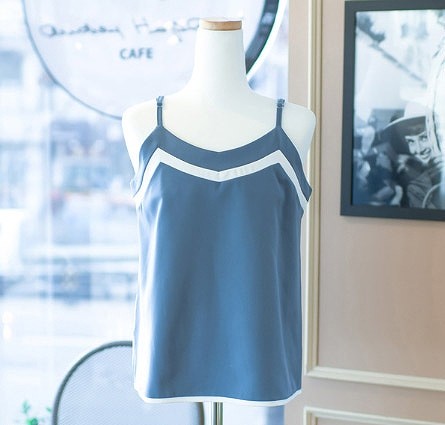 レディース　セットアップ　ボトムス　ワイド　パンツ　キャミソール　クロップドパンツ　無地　カジュアル　フェミニン　シンプル　通勤　OL　普段着　お出かけ　デート　ブルー　送料無料