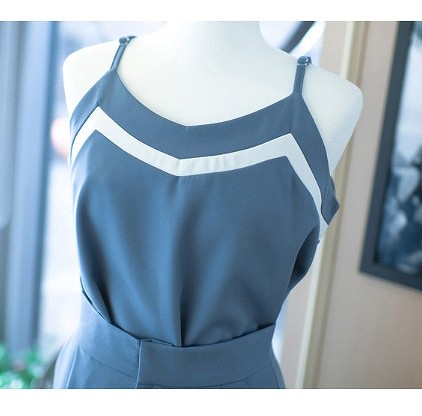 レディース　セットアップ　ボトムス　ワイド　パンツ　キャミソール　クロップドパンツ　無地　カジュアル　フェミニン　シンプル　通勤　OL　普段着　お出かけ　デート　ブルー　送料無料