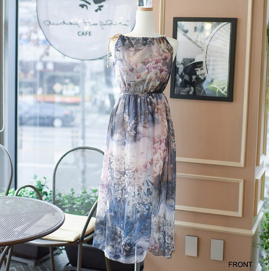 レディース　ワンピース　スカート　ノースリーブ　シフォン　ホルターネック　フレア　ロング　花柄　春　夏　カジュアル　フェミニン　キュート　可愛い　おしゃれ　セクシー　送料無料