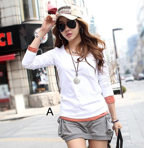 レディース　Ｔシャツ　長袖　ラウンドネック　すっきり　シンプル　おしゃれ　エレガント　カジュアル　お出かけ　デート　デイリー　普段着　全５色　送料無料a