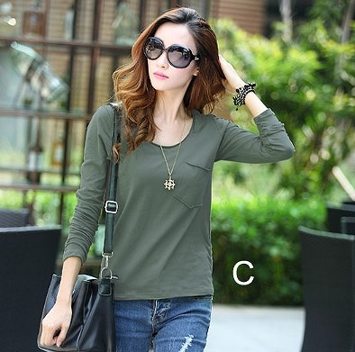 レディース　Ｔシャツ　長袖　ラウンドネック　すっきり　シンプル　おしゃれ　エレガント　カジュアル　お出かけ　デート　デイリー　普段着　全５色　送料無料a