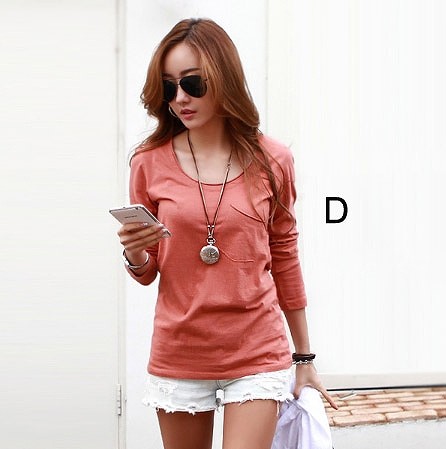 レディース　Ｔシャツ　長袖　ラウンドネック　すっきり　シンプル　おしゃれ　エレガント　カジュアル　お出かけ　デート　デイリー　普段着　全５色　送料無料a