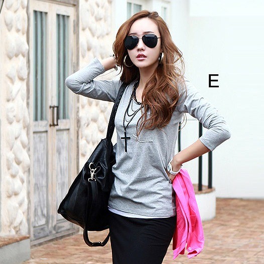 レディース　Ｔシャツ　長袖　ラウンドネック　すっきり　シンプル　おしゃれ　エレガント　カジュアル　お出かけ　デート　デイリー　普段着　全５色　送料無料a