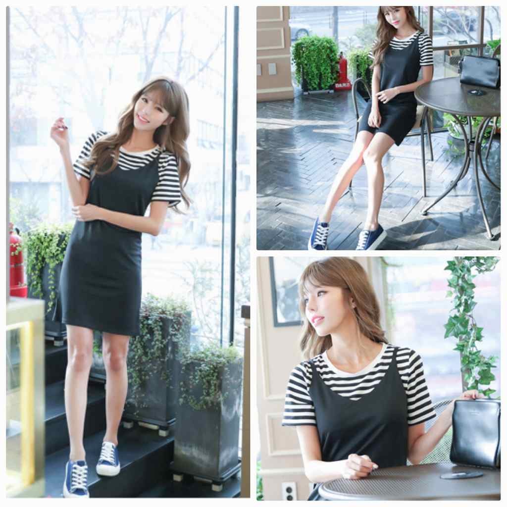 レディース　セットアップ　半袖Tシャツ　カットソー　キャミソールワンピ　ワンピース　膝上丈　ショート丈　ボーダー　無地　春夏　大人カジュアル　フェミニン　大きいサイズ　シンプル　お出かけ　デート　ホワイト×ブラック　送料無料