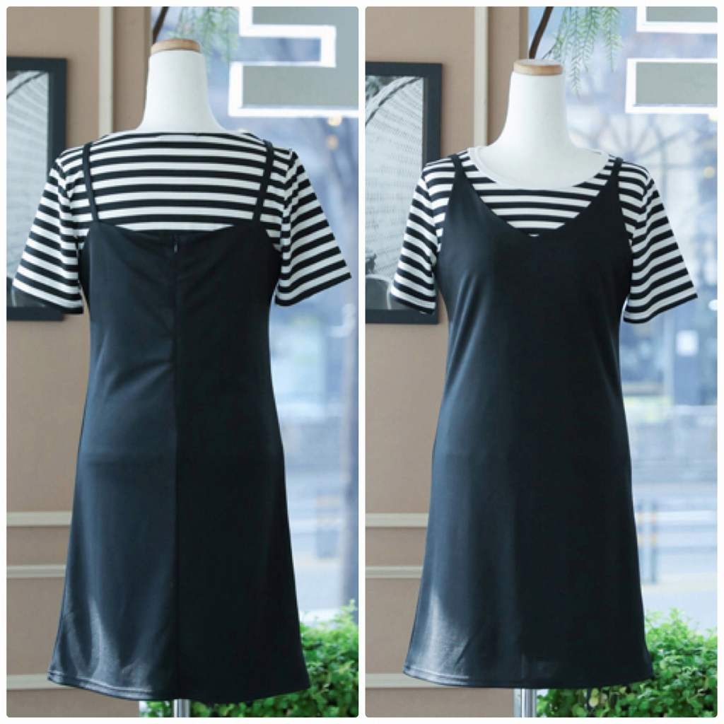 レディース　セットアップ　半袖Tシャツ　カットソー　キャミソールワンピ　ワンピース　膝上丈　ショート丈　ボーダー　無地　春夏　大人カジュアル　フェミニン　大きいサイズ　シンプル　お出かけ　デート　ホワイト×ブラック　送料無料