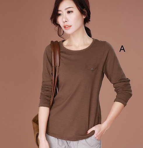 レディース　Ｔシャツ　長袖　ラウンドネック　ビッグヤード　すっきり　シンプル　おしゃれ　エレガント　カジュアル　お出かけ　デート　デイリー　普段着　ピンク　ブラウン　送料無料