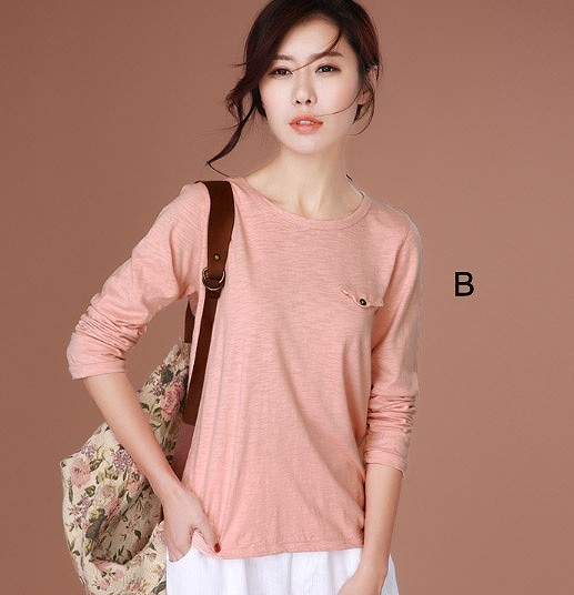 レディース　Ｔシャツ　長袖　ラウンドネック　ビッグヤード　すっきり　シンプル　おしゃれ　エレガント　カジュアル　お出かけ　デート　デイリー　普段着　ピンク　ブラウン　送料無料