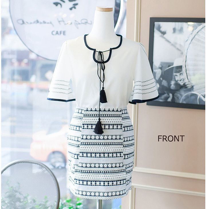 レディース　ワンピース　フレアスリーブ　ボーダー　半袖　スカート　ボトムス　膝上　ミニ丈　人気　春物　夏物　女性　大人　カジュアル　可愛い　きれいめ　キュート　おしゃれ　ファッション　ホワイト　白　S　M　L　XL　サイズ　送料無料