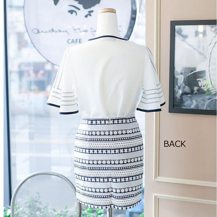 レディース　ワンピース　フレアスリーブ　ボーダー　半袖　スカート　ボトムス　膝上　ミニ丈　人気　春物　夏物　女性　大人　カジュアル　可愛い　きれいめ　キュート　おしゃれ　ファッション　ホワイト　白　S　M　L　XL　サイズ　送料無料