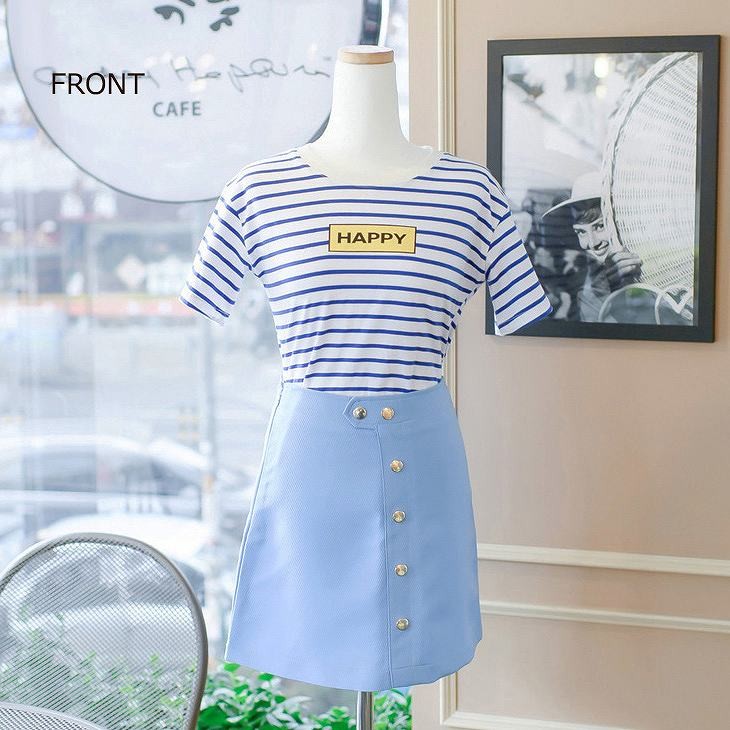 レディース　ボーダー　Tシャツ　ミニ丈　スカート　ハイウエスト　トップス　ボトムス　人気　春物　夏物　女性　大人　カジュアル　可愛い　きれいめ　キュート　おしゃれ　ファッション　ホワイト　ブルー　白　S　M　L　XL　サイズ　送料無料