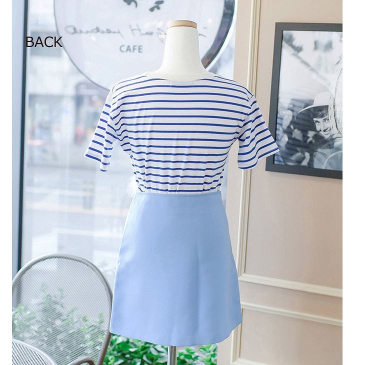 レディース　ボーダー　Tシャツ　ミニ丈　スカート　ハイウエスト　トップス　ボトムス　人気　春物　夏物　女性　大人　カジュアル　可愛い　きれいめ　キュート　おしゃれ　ファッション　ホワイト　ブルー　白　S　M　L　XL　サイズ　送料無料