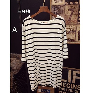 レディース Tシャツ 長袖 五分袖 ボートネック ストライプボーダー すっきり シンプル おしゃれ エレガント カジュアル お出かけ デート デイリー 普段着 全9色 送料無料