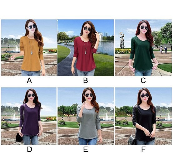 レディース　Ｔシャツ　長袖　ラウンドネック　無地　すっきり　シンプル　おしゃれ　エレガント　カジュアル　お出かけ　デート　デイリー　普段着　全６色　送料無料