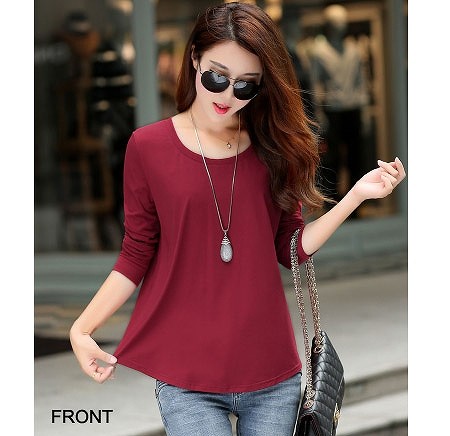 レディース　Ｔシャツ　長袖　ラウンドネック　無地　すっきり　シンプル　おしゃれ　エレガント　カジュアル　お出かけ　デート　デイリー　普段着　全６色　送料無料