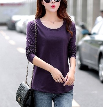 レディース　Ｔシャツ　長袖　ラウンドネック　無地　すっきり　シンプル　おしゃれ　エレガント　カジュアル　お出かけ　デート　デイリー　普段着　全６色　送料無料