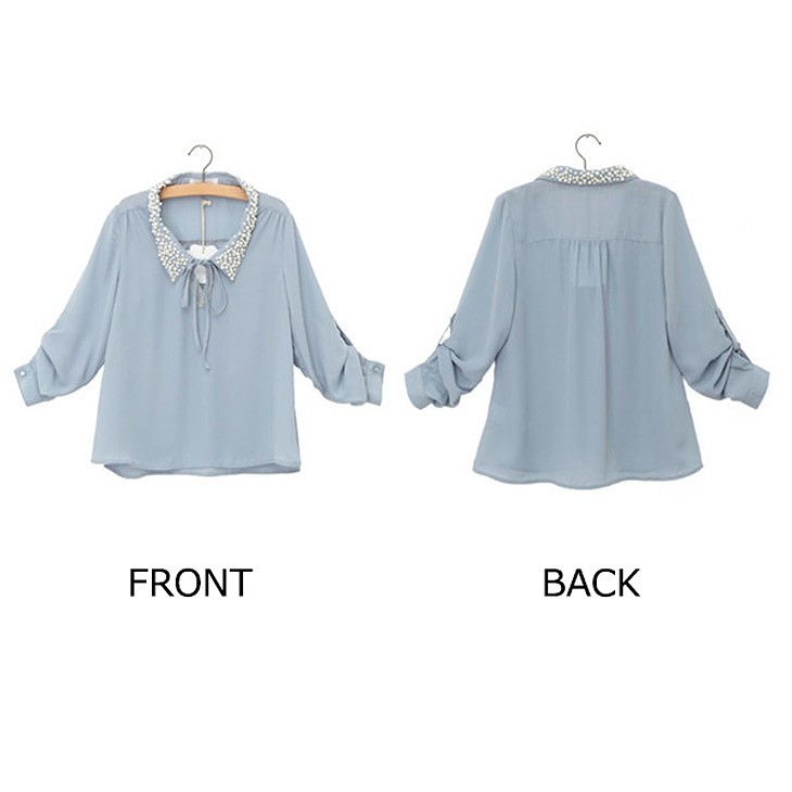 レディース　トップス　シフォン　シャツ　ブラウス　カットソー　8分袖　リボン　無地　シンプル　カジュアル　フリーサイズ　大人可愛い　フェミニン　デート　お出かけ　デイリー　グレー　送料無料